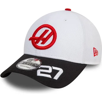 Biała i czarna zakrzywiona czapka snapback Nico Hulkenberg 9FORTY Haas F1 Team Formula 1 New Era