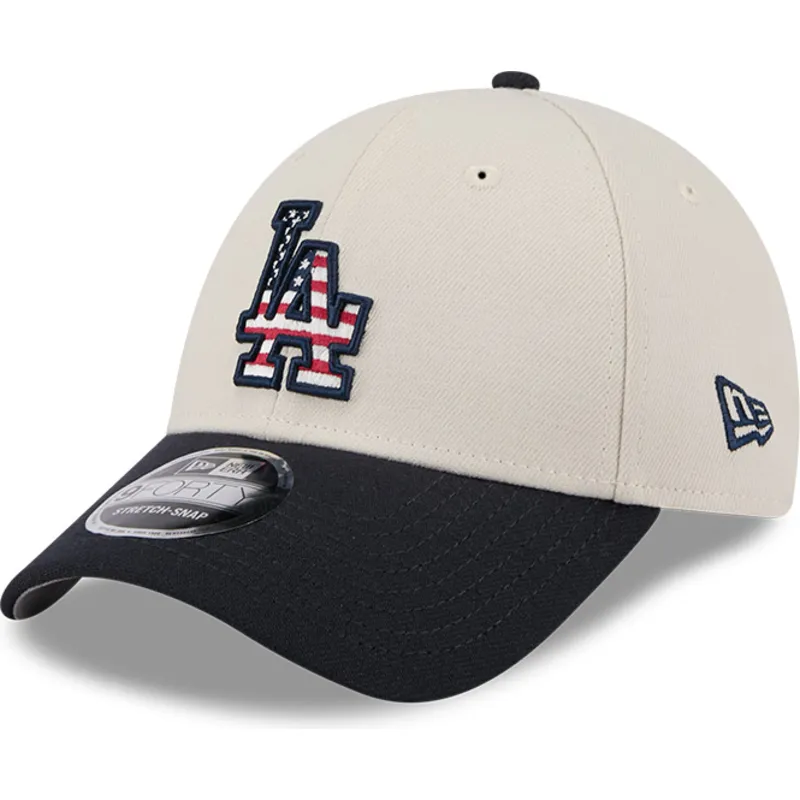 beige-und-marineblaue-snapback-kappe-9forty-stretch-snap-4th-of-july-der-los-angeles-dodgers-mlb-von-new-era