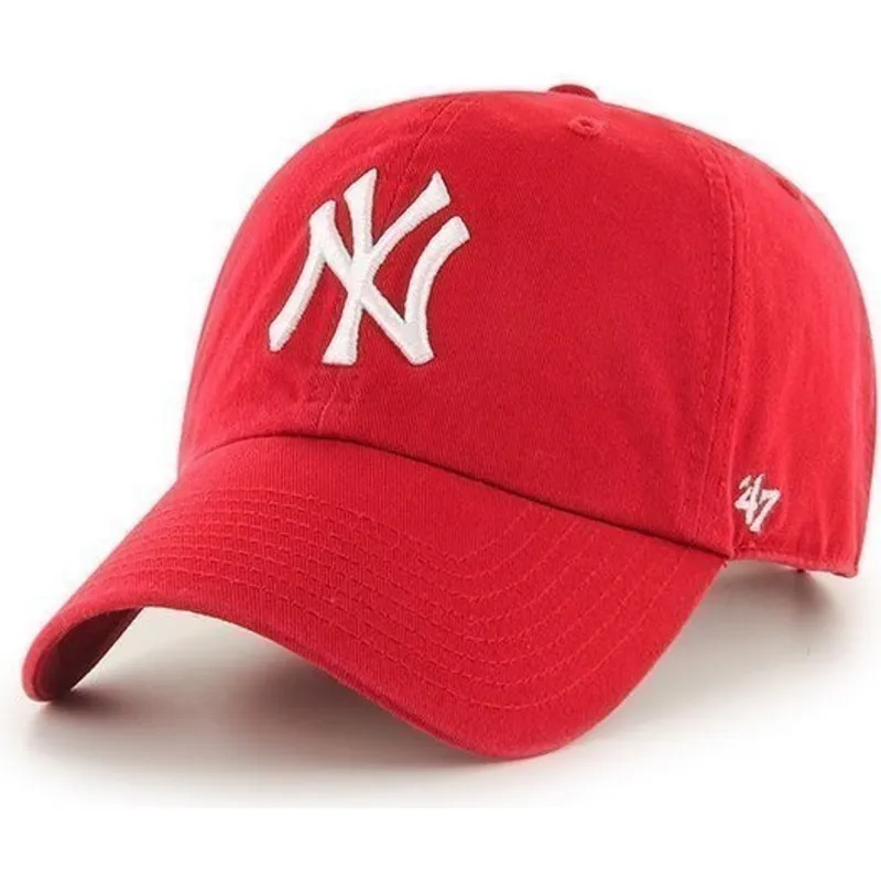 rote-gebogene-kappe-von-new-york-yankees-mlb-clean-up-von-47-brand