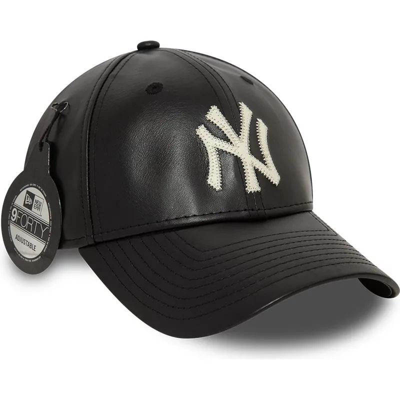schwarze-verstellbare-curved-cap-9forty-leather-der-new-york-yankees-mlb-von-new-era