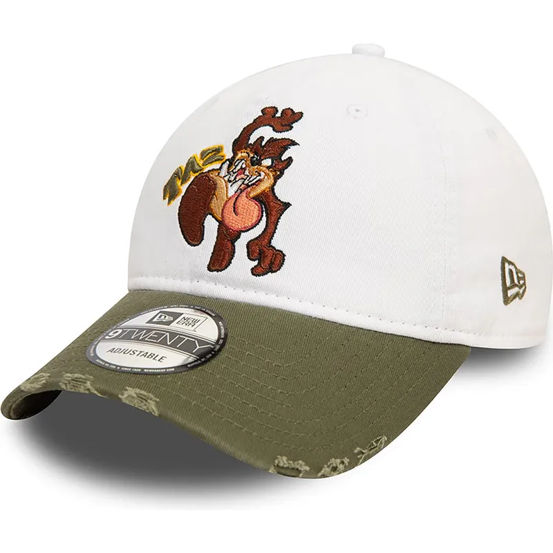 weisse-und-grune-verstellbare-curved-cap-9twenty-washed-tasmanischer-teufel-looney-tunes-von-new-era