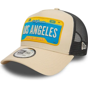 New Era A Frame License Plate Cities and Beaches Los Angeles Beige and Black Trucker Hat