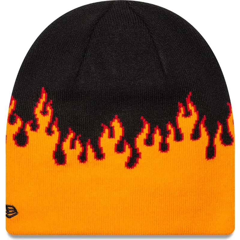 schwarze-und-orangefarbene-skull-knit-flame-mutze-von-new-era