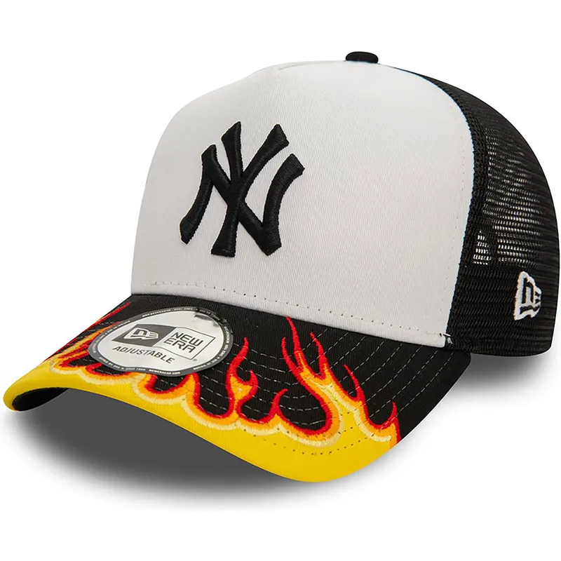 cepur-izliekta-truckeris-balts-snapback-a-frame-flame-no-new-york-yankees-mlb-no-new-era
