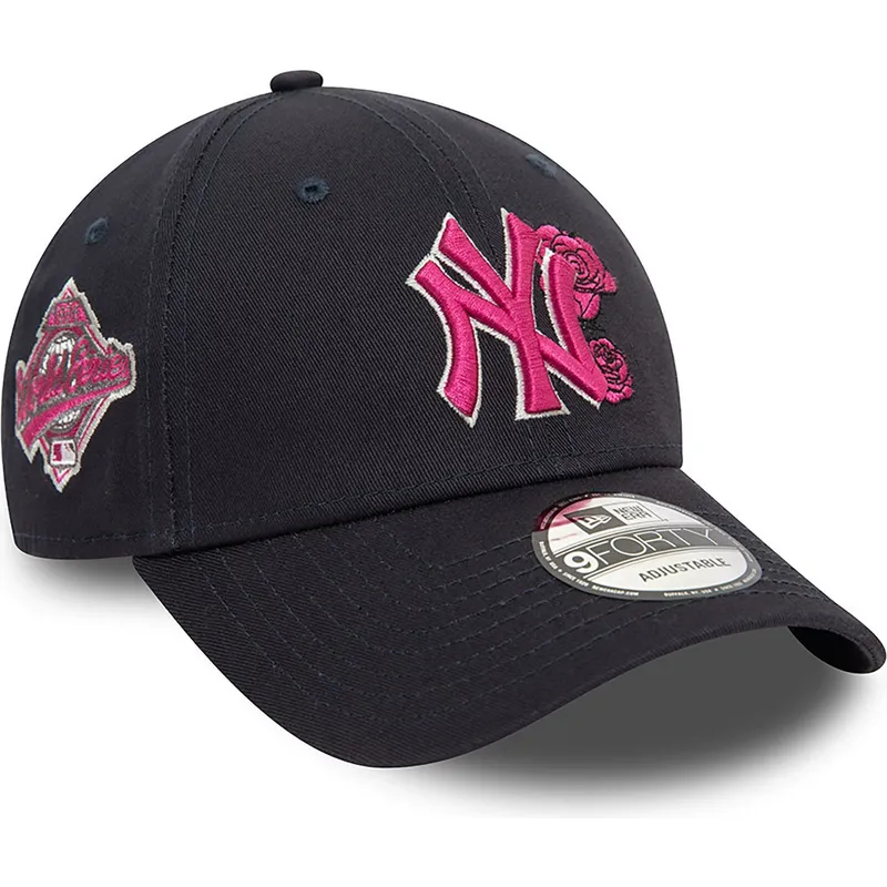 marineblaue-verstellbare-curved-cap-mit-rosa-logo-9forty-flower-icon-der-new-york-yankees-mlb-von-new-era