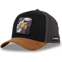 schwarze-und-braune-snapback-cap-mit-gebogenem-schirm-bugs-bunny-und-daffy-duck-loo10-bad-looney-tunes-von-capslab