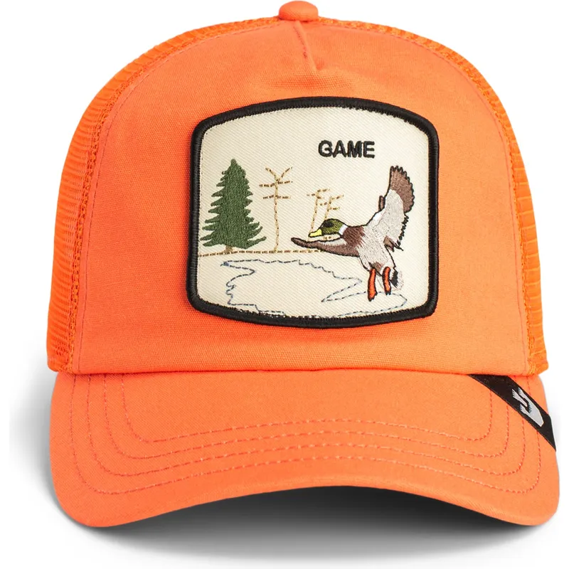 orangefarbene-trucker-kappe-ente-game-maybe-park-range-the-farm-von-goorin-bros