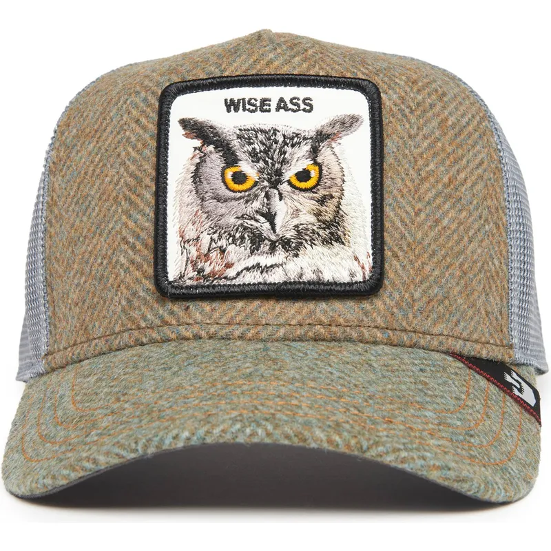 cepur-izliekta-truckeris-daudzkrasains-snapback-wise-ass-moon-owl-uk-plaid-the-farm-no-goorin-bros