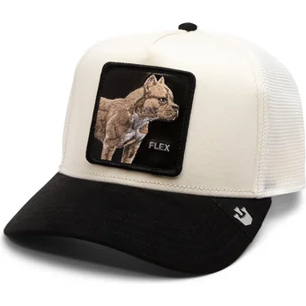 bezowo-czarna-czapka-trucker-z-pitbullem-flex-the-suede-pitbull-the-farm-od-goorin-bros