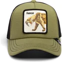 grune-und-schwarze-trucker-kappe-fur-kinder-sabelzahnkatze-fierce-cat-teefs-extinct-the-farm-von-goorin-bros