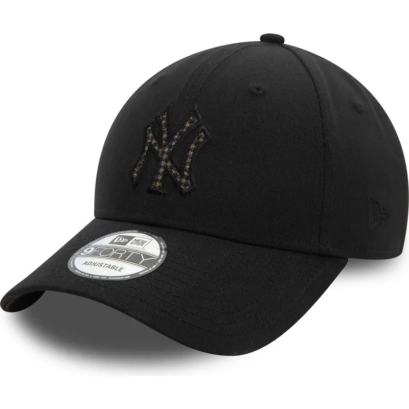 schwarze-verstellbare-curved-cap-9forty-check-infill-der-new-york-yankees-mlb-von-new-era