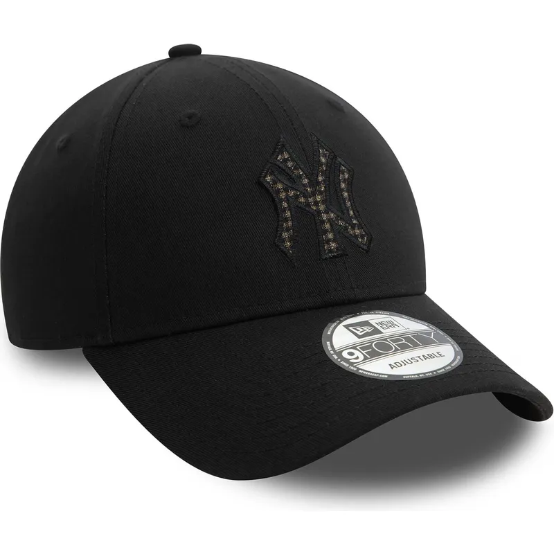 schwarze-verstellbare-curved-cap-9forty-check-infill-der-new-york-yankees-mlb-von-new-era
