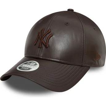 New Era Curved Brim Women Brown Logo 9FORTY Midi PU New York Yankees MLB Brown Adjustable Cap