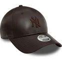 new-era-curved-brim-women-brown-logo-9forty-midi-pu-new-york-yankees-mlb-brown-adjustable-cap