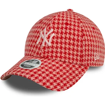 Justerbar rosa kurvad keps för dam 9FORTY Houndstooth från New York Yankees MLB av New Era
