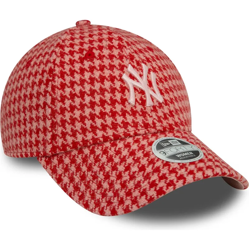 casquette-courbee-rose-ajustable-pour-femme-9forty-houndstooth-new-york-yankees-mlb-new-era