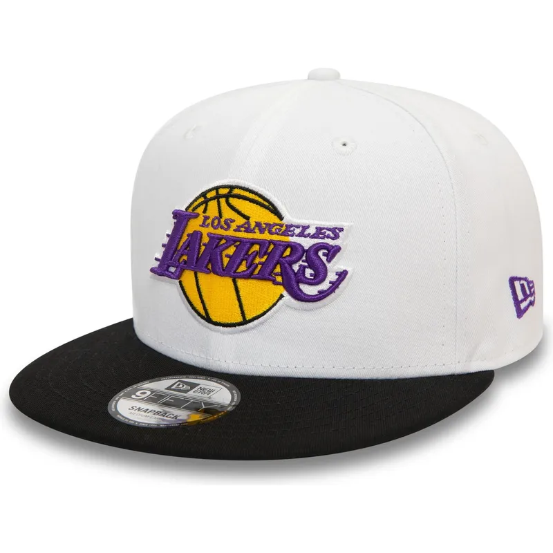 gorra-plana-blanca-y-negra-snapback-9fifty-white-crown-patch-de-los-angeles-lakers-nba-de-new-era