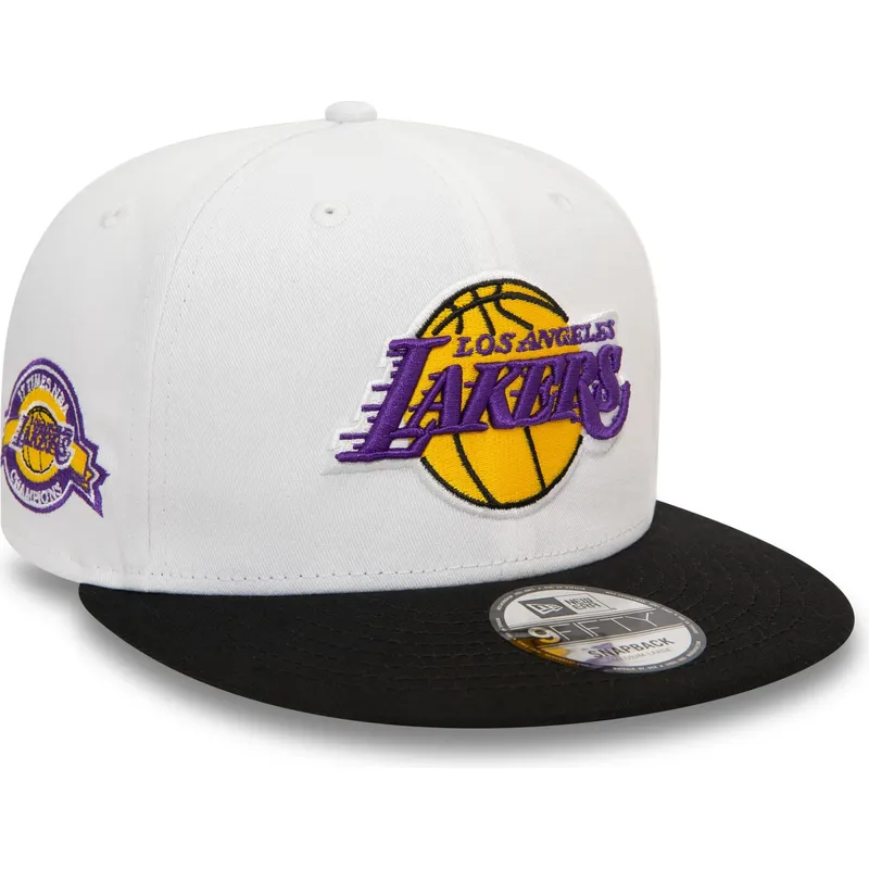 cepur-plakana-melns-snapback-9fifty-white-crown-patch-no-los-angeles-lakers-nba-no-new-era