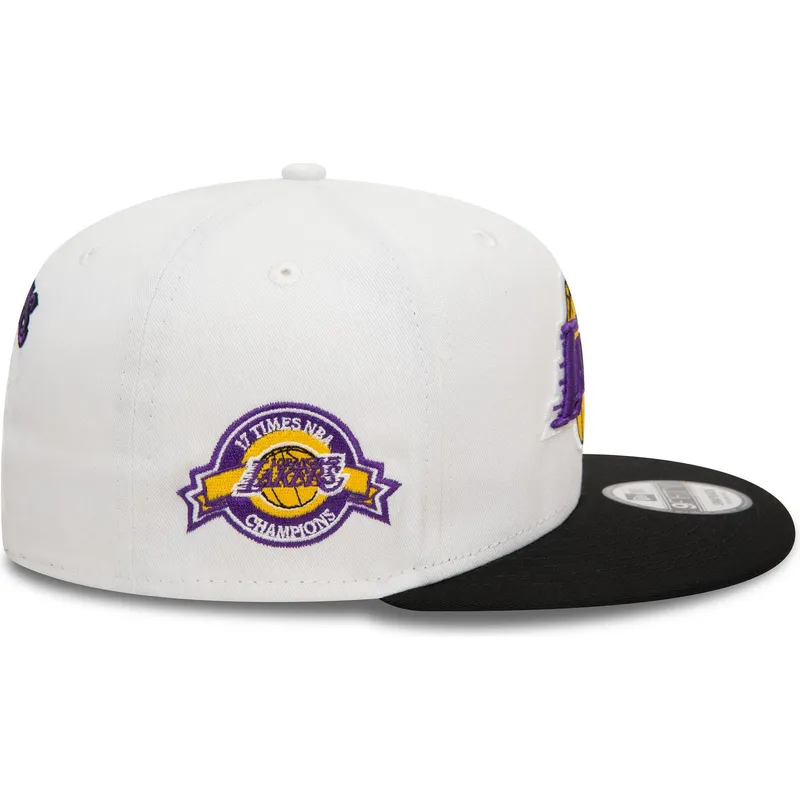 gorra-plana-blanca-y-negra-snapback-9fifty-white-crown-patch-de-los-angeles-lakers-nba-de-new-era