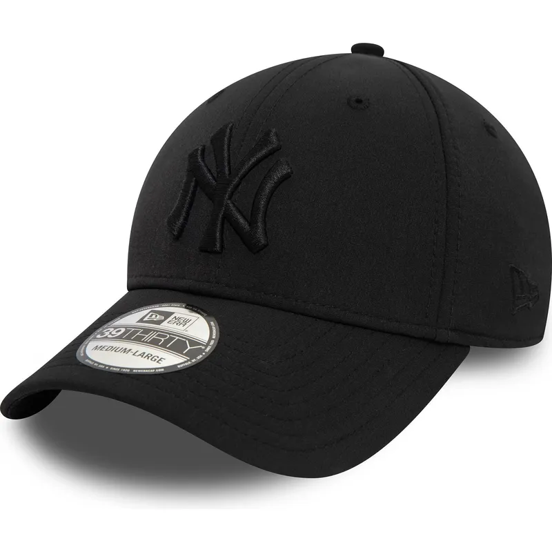 new-era-new-york-yankees-mlb-39thirty-stretch-nylon-schwarze-angepasste-kappe-mit-schwarzem-logo