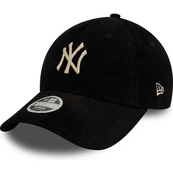 9FORTY Cord verstellbare schwarze Damenkappe mit gebogenem Schirm und beigem Logo der New York Yankees MLB von New Era