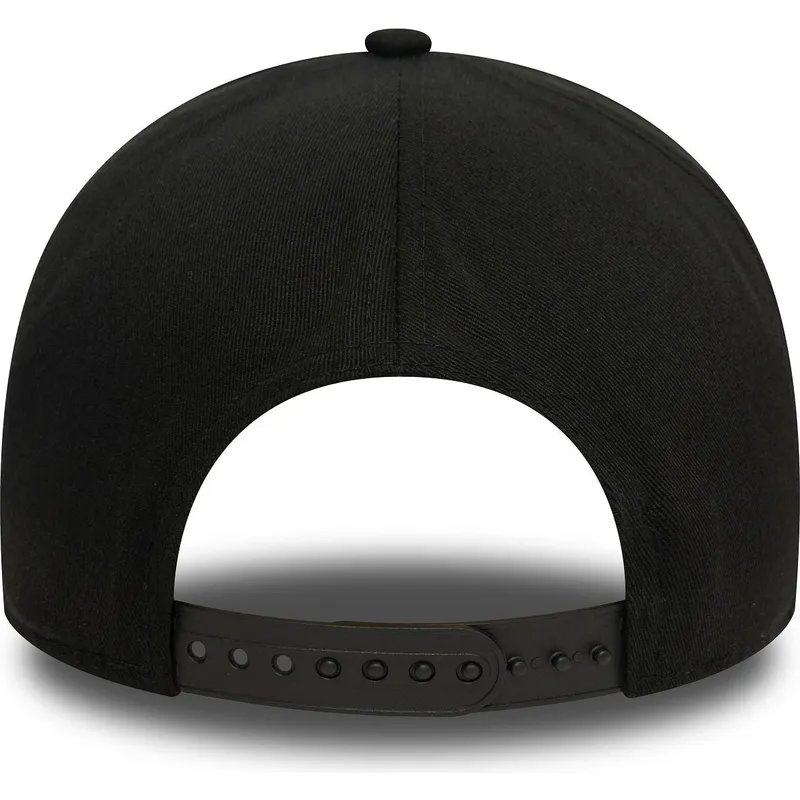 schwarze-gebogene-snapback-kappe-mit-beigem-logo-9forty-e-frame-league-essential-der-los-angeles-dodgers-mlb-von-new-era