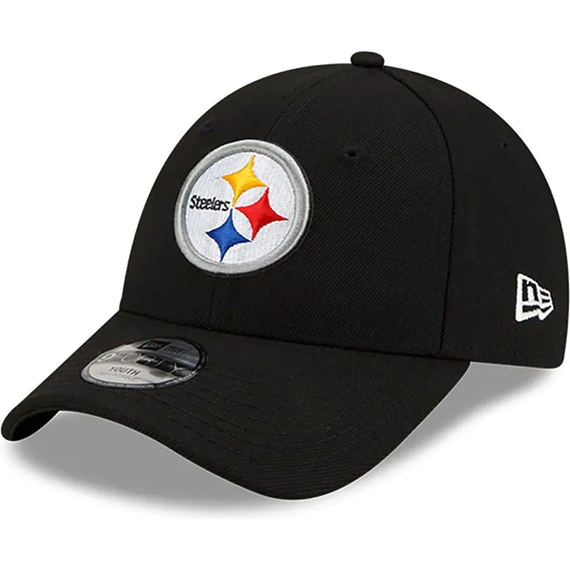 schwarze-gebogene-verstellbare-kinderkappe-9forty-the-league-der-pittsburgh-steelers-nfl-von-new-era