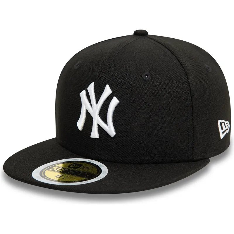 schwarze-flache-fitted-cap-fur-kinder-59fifty-von-new-york-yankees-mlb-von-new-era