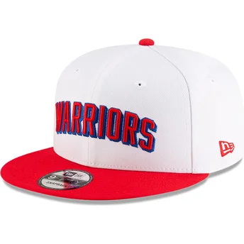 Weiße und rote flache Snapback-Kappe 9FIFTY Classic von Golden State Warriors NBA von New Era