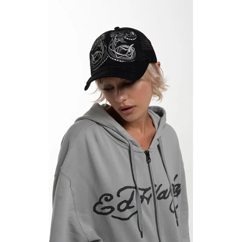 casquette-trucker-noire-duo-black-snake-ed-hardy