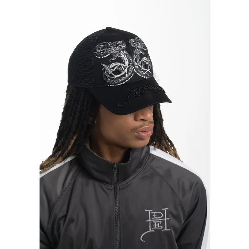 cepur-izliekta-truckeris-melns-snapback-duo-black-snake-no-ed-hardy