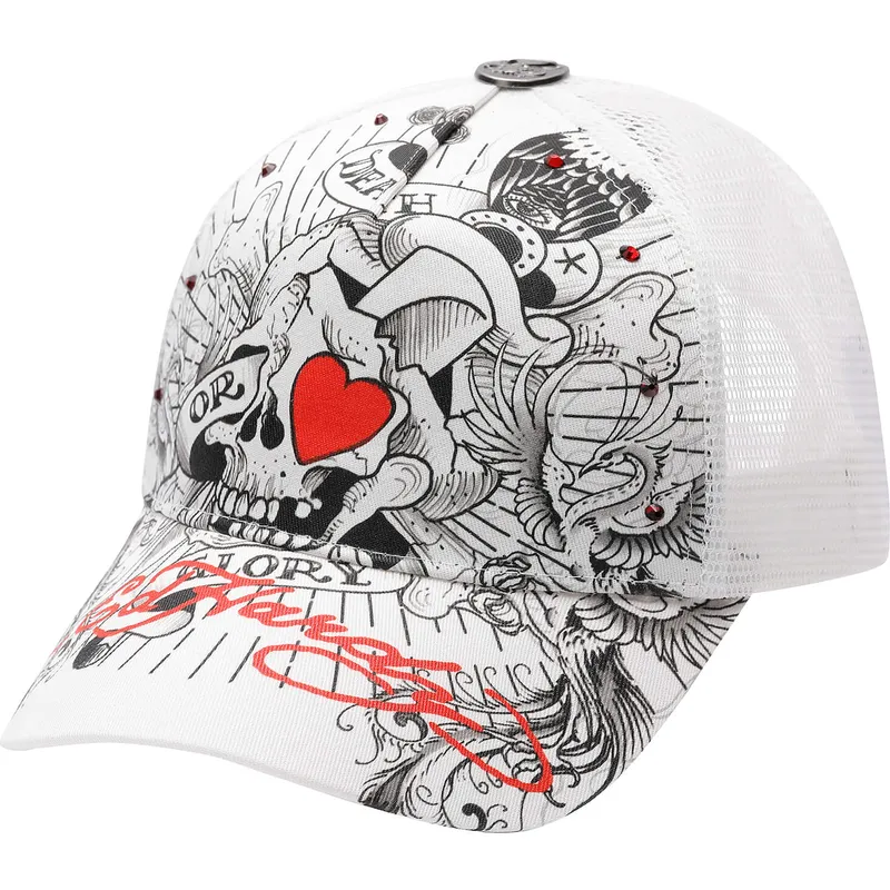 cepur-izliekta-truckeris-balts-snapback-death-or-glory-no-ed-hardy