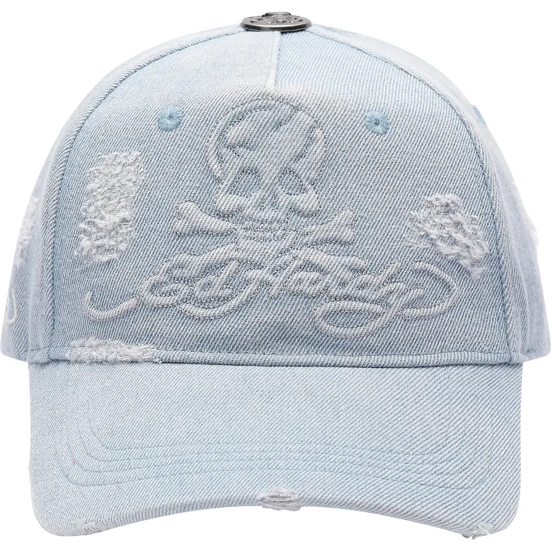 cepur-izliekta-zils-regulejams-denim-embossed-skull-no-ed-hardy