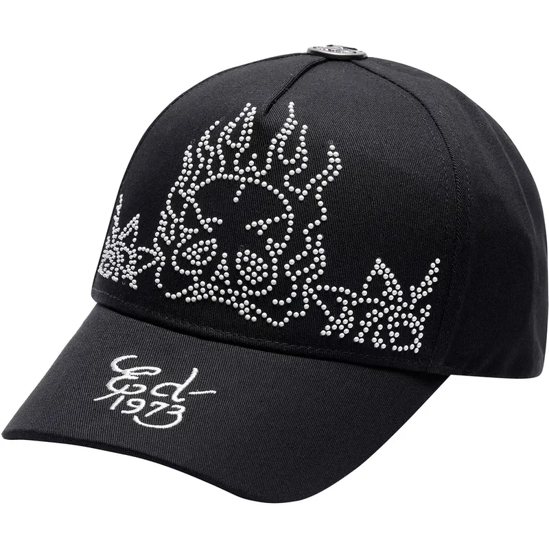 cepur-izliekta-melns-regulejama-lente-flaming-skull-no-ed-hardy