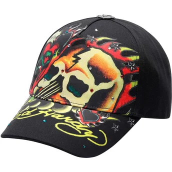 Gorra curva negra ajustable Skull Chopper de Ed Hardy