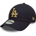 verstellbare-dunkelblaue-curved-cap-mit-goldenem-logo-9forty-metallic-los-angeles-dodgers-mlb-von-new-era