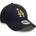 verstellbare-dunkelblaue-curved-cap-mit-goldenem-logo-9forty-metallic-los-angeles-dodgers-mlb-von-new-era
