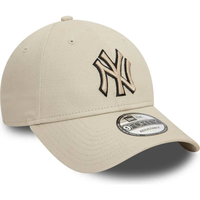 beige-verstellbare-curved-cap-mit-schwarzem-logo-9forty-team-outline-der-new-york-yankees-mlb-von-new-era