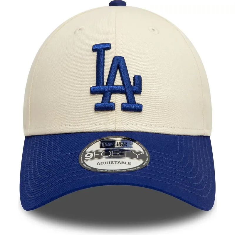 beige-und-blaue-verstellbare-curved-cap-9forty-colour-block-der-los-angeles-dodgers-mlb-von-new-era