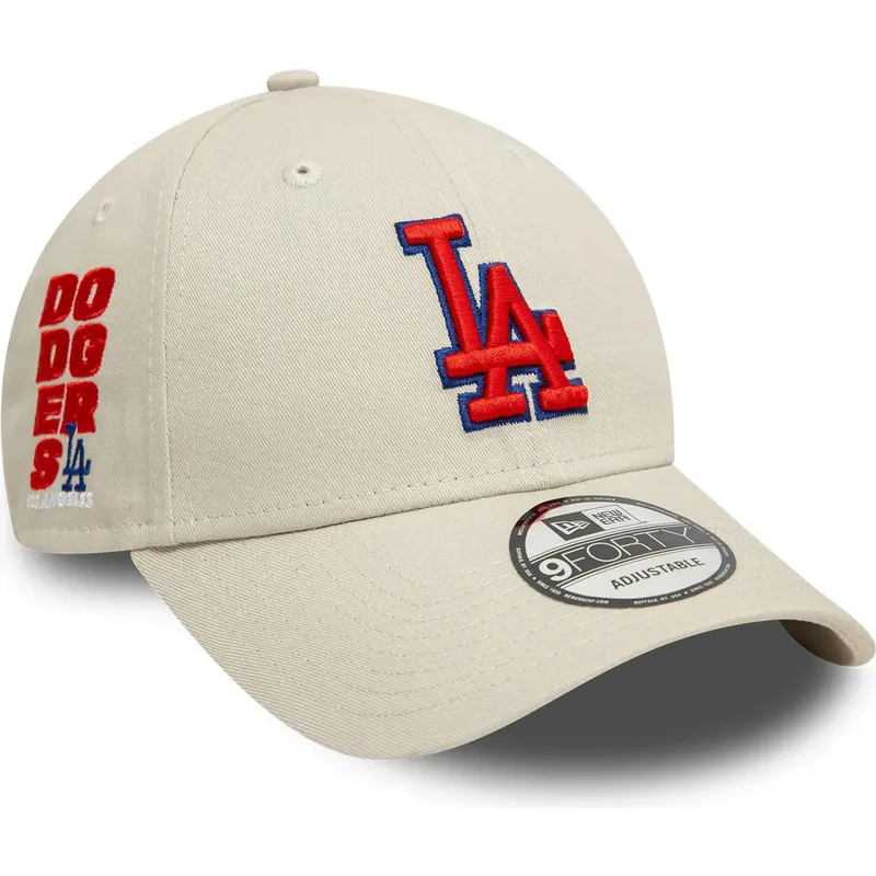beige-verstellbare-curved-cap-mit-rotem-logo-9forty-side-patch-der-los-angeles-dodgers-mlb-von-new-era