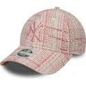 new-era-9forty-new-york-yankees-mlb-damen-verstellbare-rosa-tweed-kappe-mit-gebogenem-schirm-und-rosa-logo