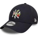 new-era-mlb-new-york-yankees-9forty-navy-blaue-kappe-mit-gebogenem-schirm-und-frucht-icon