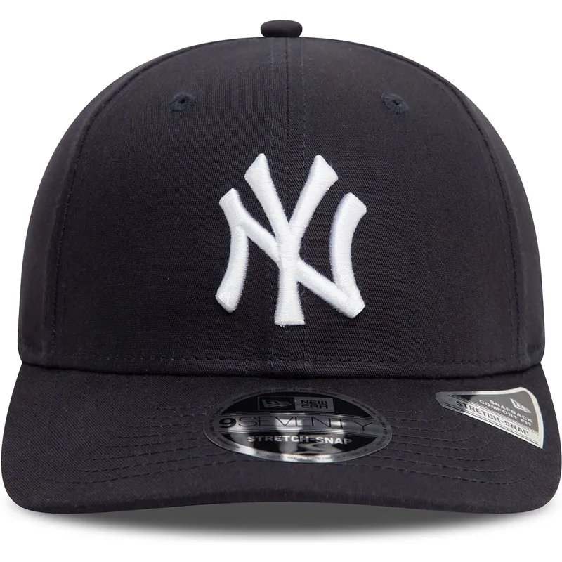 marineblaue-gebogene-snapback-kappe-9seventy-stretch-snap-der-new-york-yankees-mlb-von-new-era