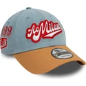 blaue-und-braune-verstellbare-curved-cap-9forty-denim-von-ac-milan-serie-a-von-new-era