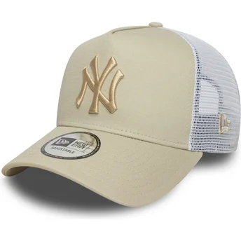 Beige-weiße Trucker-Cap mit beigem Logo A Frame League Essential der New York Yankees MLB von New Era