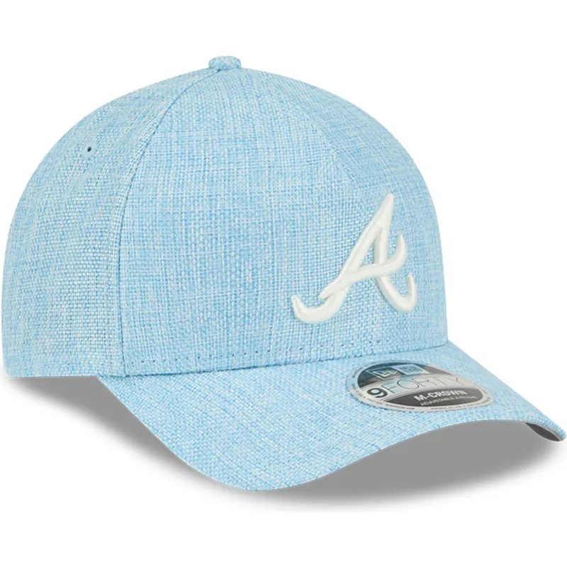 hellblaue-gebogene-snapback-kappe-9forty-m-crown-a-frame-cotton-weave-der-atlanta-braves-mlb-von-new-era