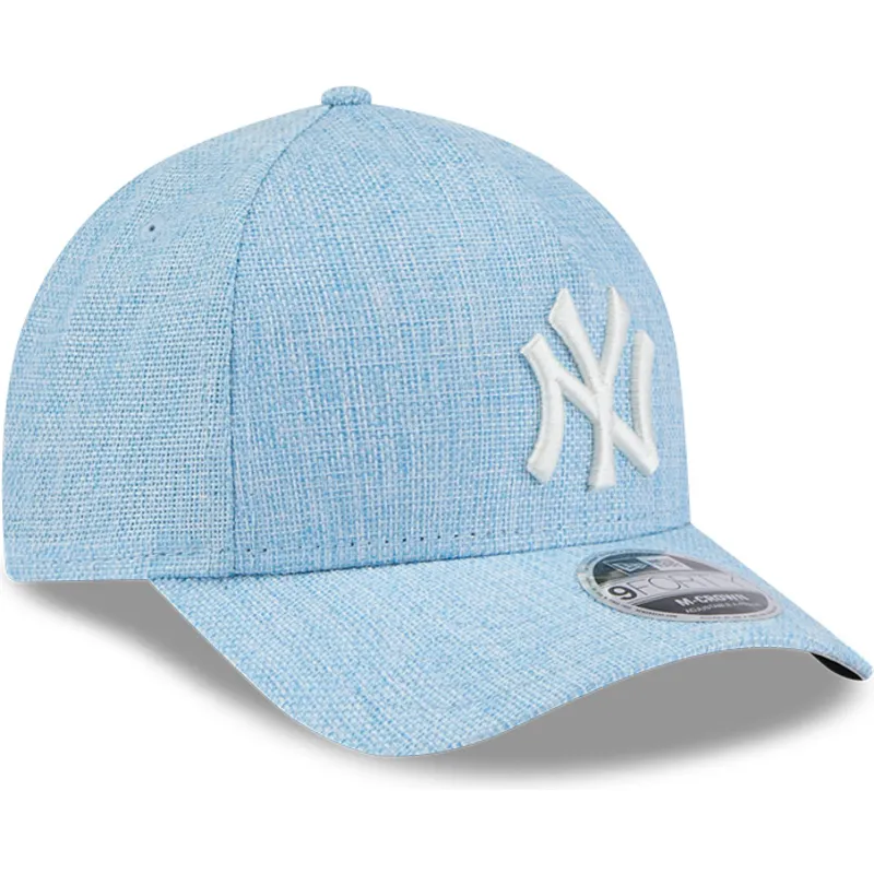 hellblaue-gebogene-snapback-kappe-9forty-m-crown-a-frame-cotton-weave-der-new-york-yankees-mlb-von-new-era