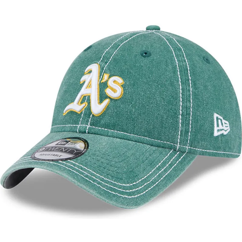 grune-verstellbare-curved-cap-9twenty-washed-contrast-der-oakland-athletics-mlb-von-new-era
