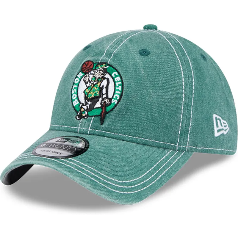 boston-celtics-nba-new-era-9twenty-verstellbare-grune-gebogene-kappe-gewaschen-kontrast