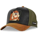 capslab-looney-tunes-taz-tasmanischer-teufel-loo10-snapback-kappe-in-schwarz-grun-und-braun-mit-gebogenem-schirm